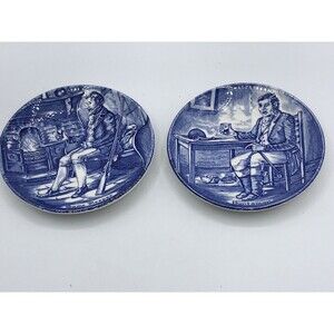 Antique Furnivals England Old Chelsea Blue 4" Coaster Game‎ Keeper /Huntsman 2